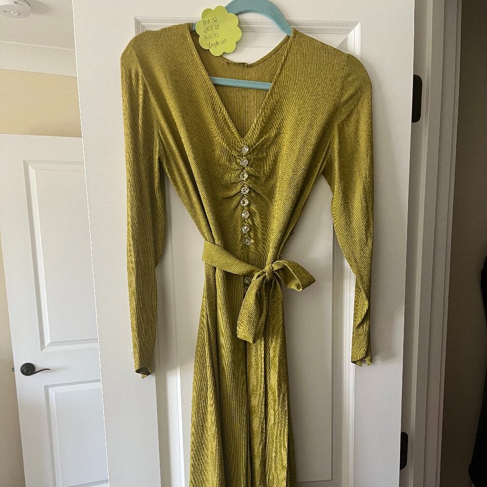 Vintage Green Pleated A-Line Dress